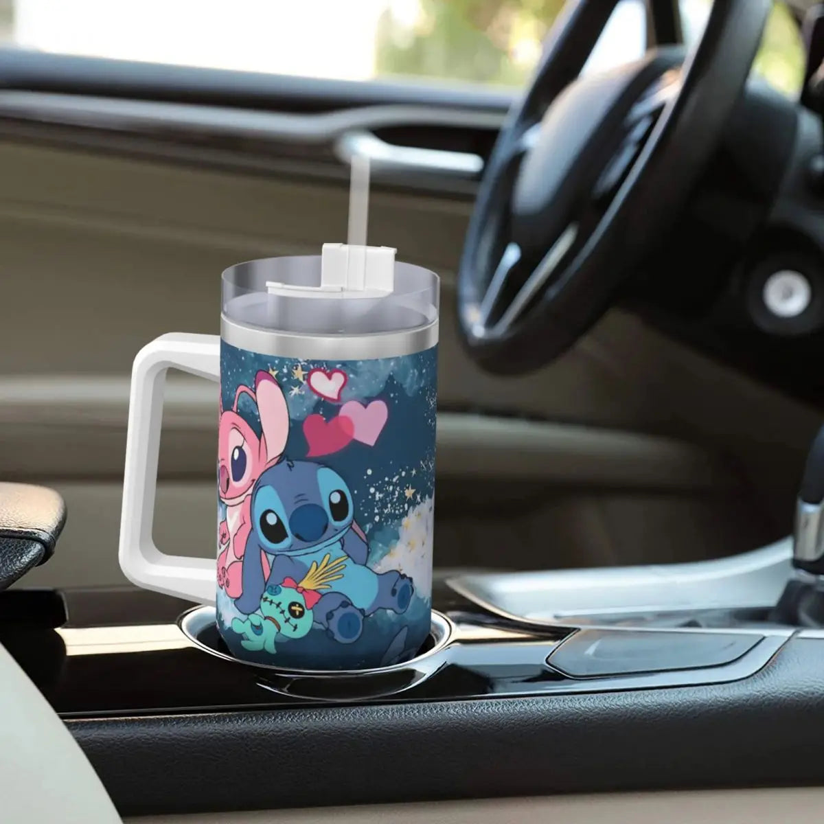 Stainless Steel Tumbler MINISO Stitch Mugs Cup With Straws Travel Cold and Hot Water Bottle Heat Preservation 40oz Thermal Mug