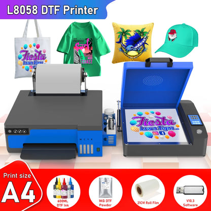 A4 L8058 DTF Printer A4 with Roll Feeder A4 XP600 DTF Transfer Printing Machine A4 with White Stirring System for DIY Clothes