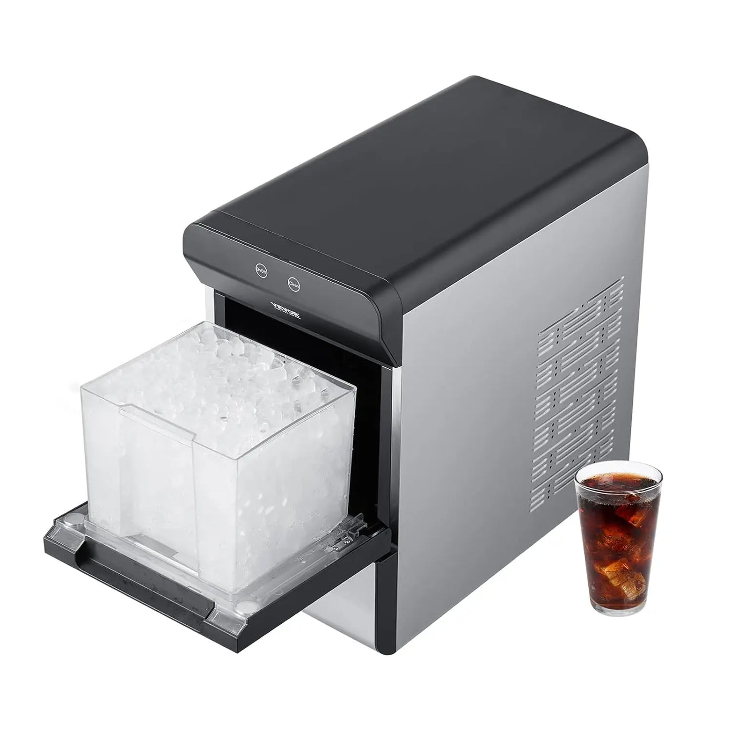 Countertop Nugget Ice Maker, 37lbs in 24Hrs, 2 Way Water Refill Self Cleaning Nugget Ice Maker with Scoop and Basket for Home