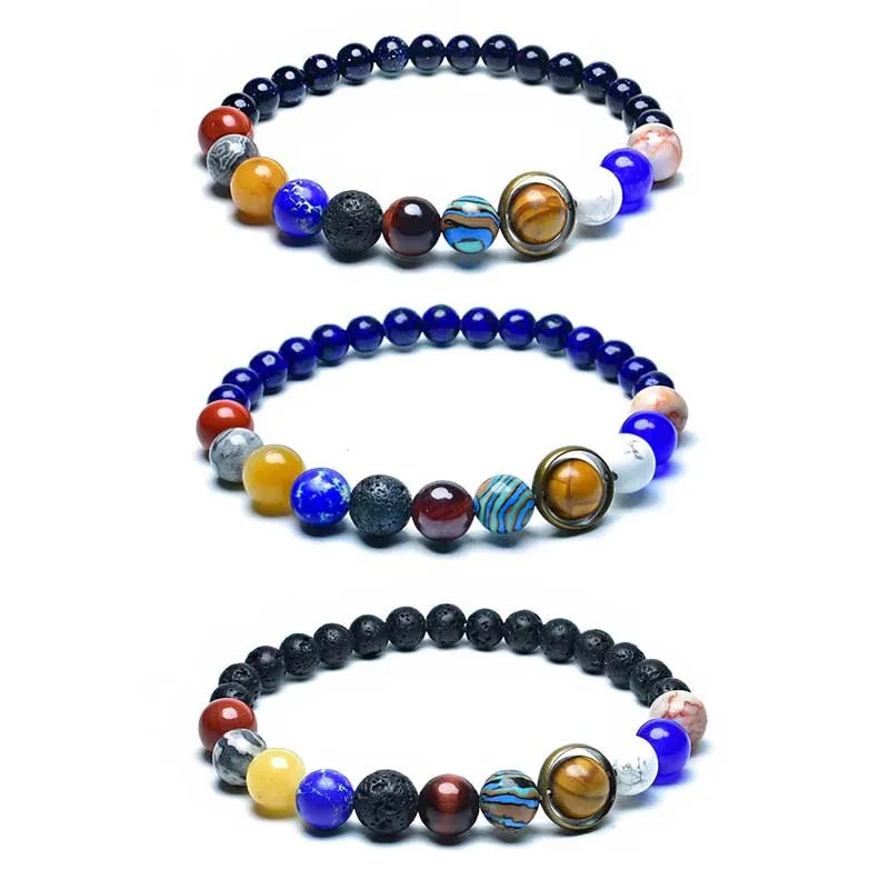 Unique Eight Planets Bracelet Homme Female 6mm 8mm Natural Volcanic Rock Braslet Lapis Lazuli Beaded Brazalete Chakra Braclet