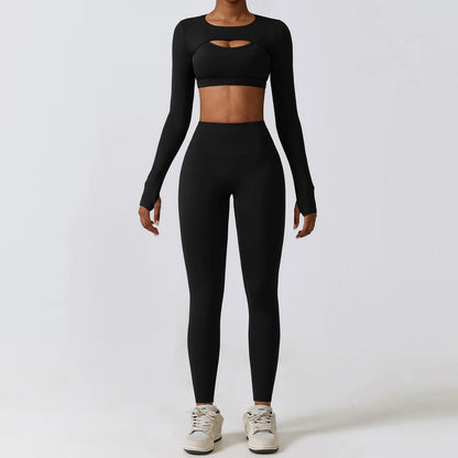 Sportswear Yoga Set Women's Workout Clothes Athletic Wear Sports Gym Legging Seamless Fitness Bra Crop Top Long Sleeve Yoga Suit