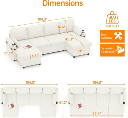 DURASPACE Sofa Bed Pull Out Couch Sleeper with Double Storage Chaise, U Shaped Convertible Sectional Sleeper Sofa for Living Roo - MarvelouStoree