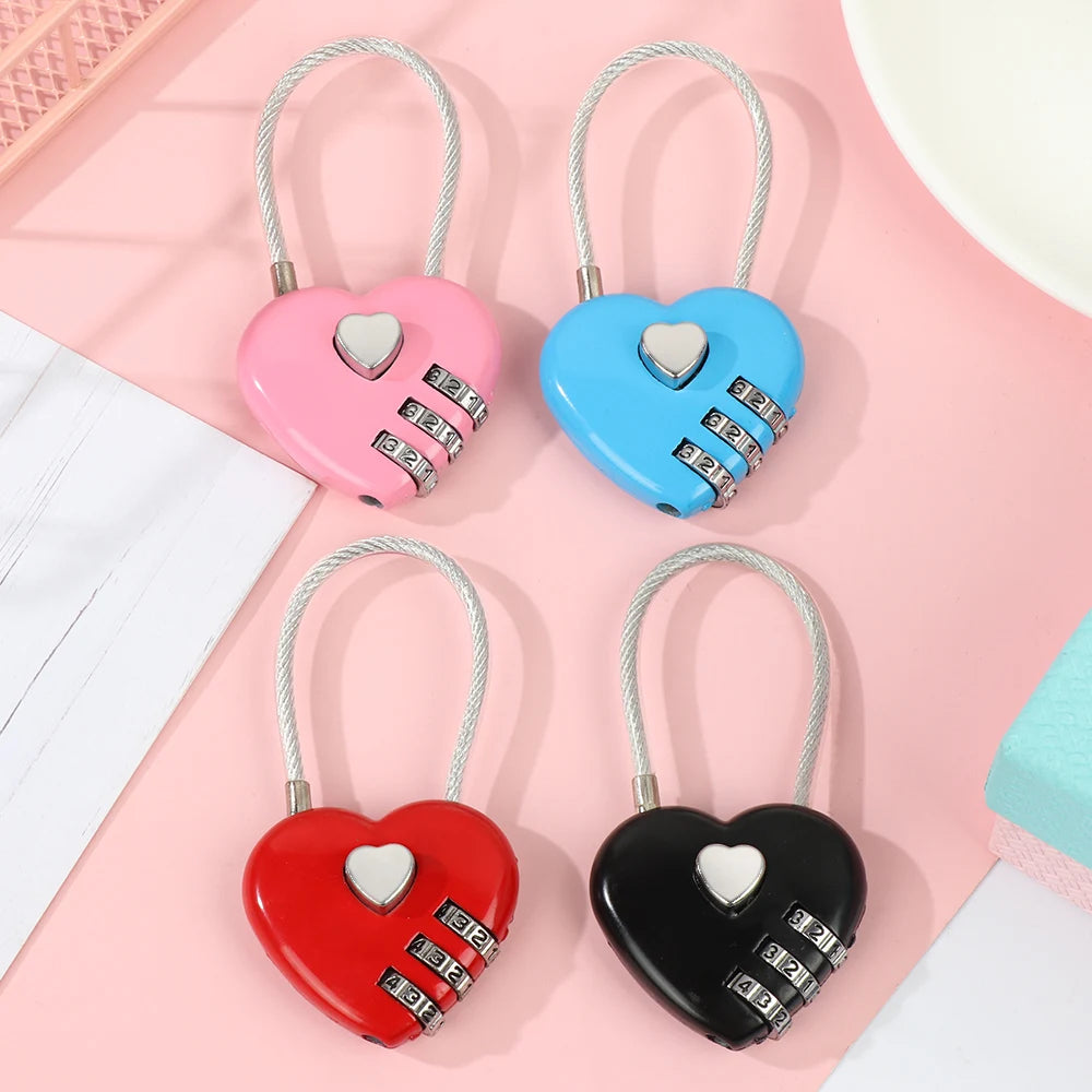 Heart Shaped 3 Digit Password Lock Luggage Travel Suitcase Locker Case Supply Code Drawers Padlock Security Tool Accessories