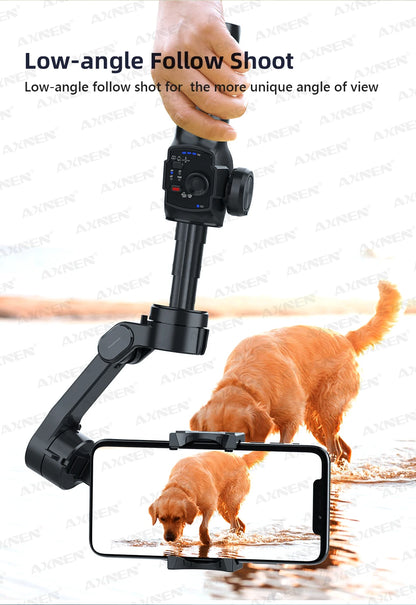 AXNEN HQ4 Smartphone Stabilizer Built-in Selfie Stick, Handheld 3-Axis Phone Gimbal for iPhone Pro Max Android Mobile CellPhone