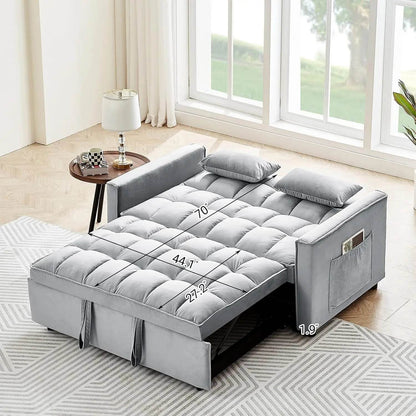 Convertible Sofa Bed, 3-in-1 Multi-Functional Velvet Sleeper Pull-Out Couch, 55'' Loveseat Bed Chaise Lounge with Adjustable - MarvelouStoree