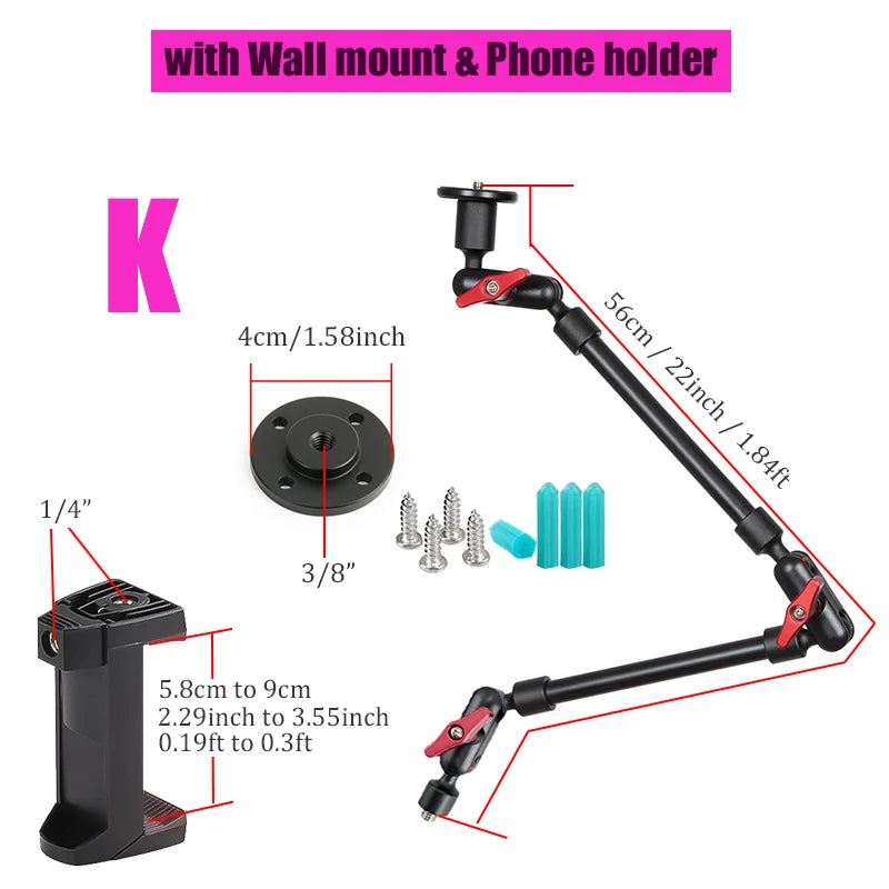 BFOLLOW 32" 22" Smartphone Bracket Magic Arm for Camera Articulated Flexible Wall Mount Desk Clamp Tablet Webcam Gopro Stand