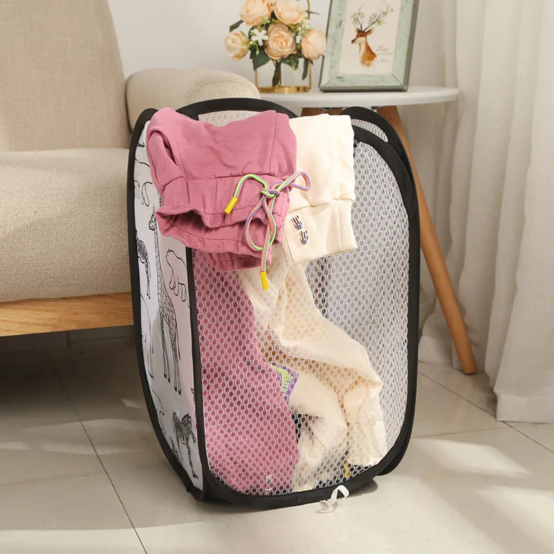 Portable Mesh Pop Up Laundry Hamper Wide Opening Breathable Collapsible Space-Saving Laundry Basket Dorm Travel Bathroom Items