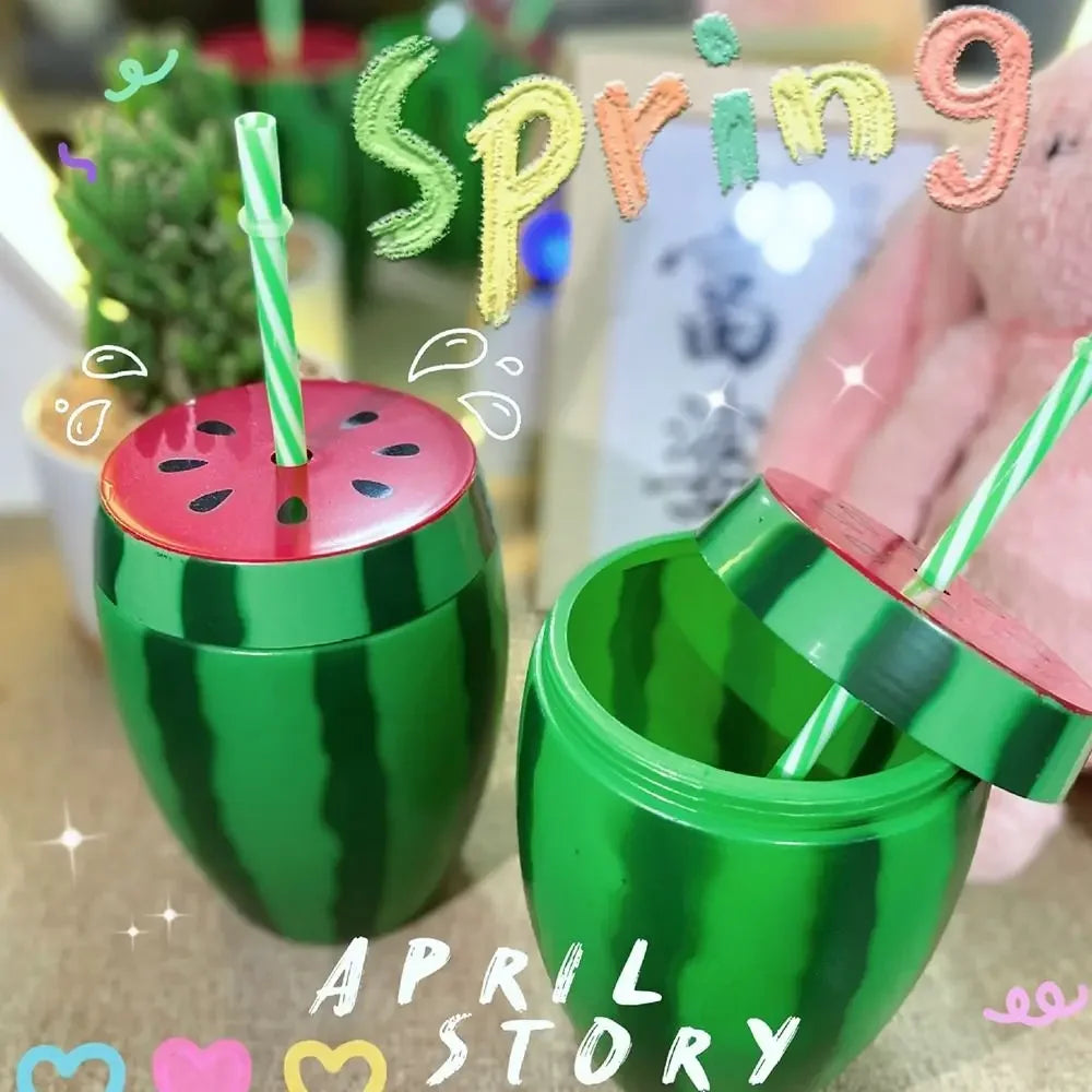 Lovely Food Grade Plastic Summer Straw Cup Cartoon Fruit Strawberry Pineapple Watermelon Water Bottle Drinkware Gift