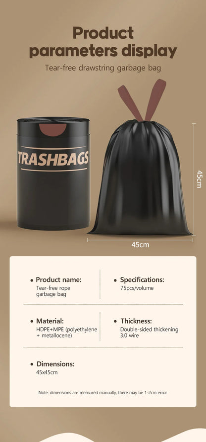 100PCS Drawstring garbage bag, no tear thickening, automatic closing, garbage bag, kitchen bedroom bathroom garbage bag