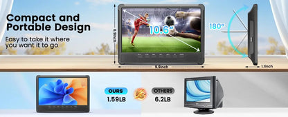 10.6" Small TV, 1080P Portable TV with Detachable Antenna, Mini TV with IPS Display, Rechargeable Battery Operated