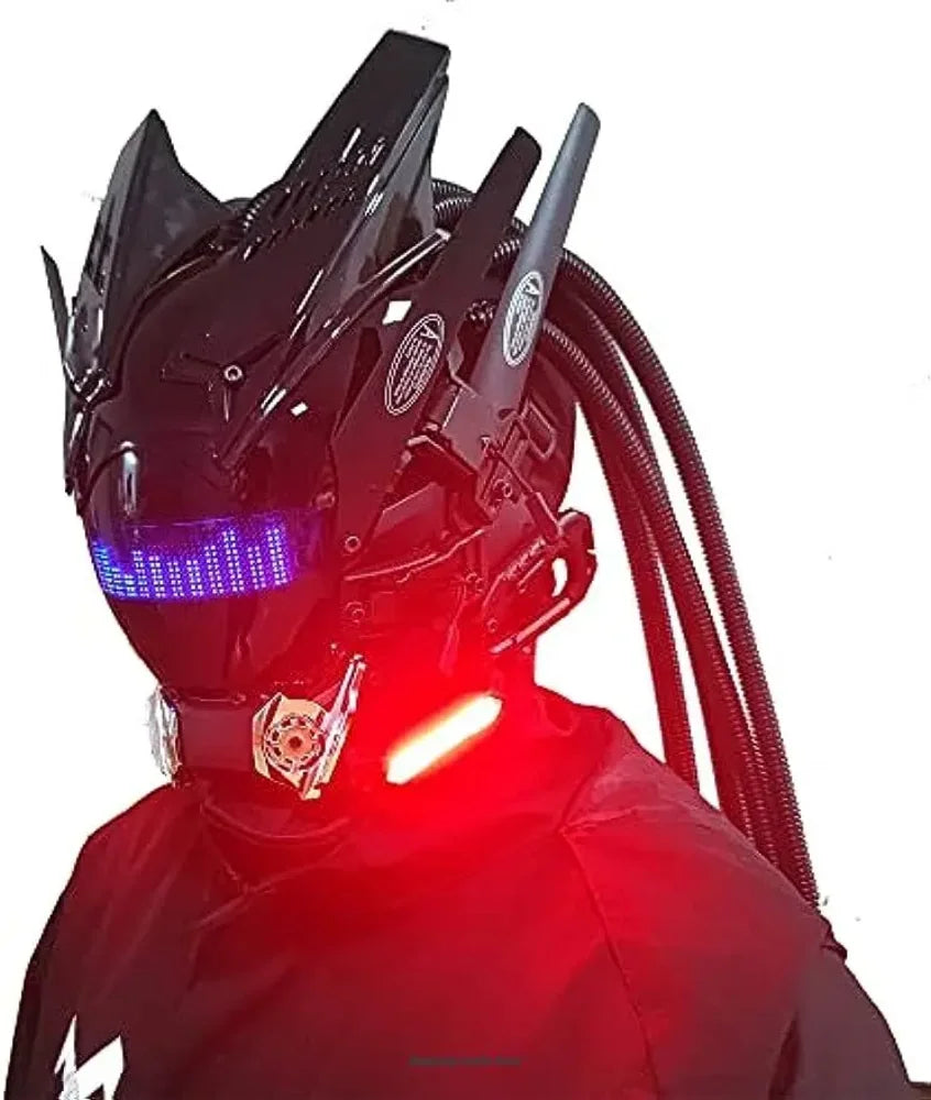 JAUPTO Punk Mask Cosplay for Men,Bluetooth APP Techwear mask, Halloween Cosplay Costume Accessory with LED Lamp, Futuristic Mask