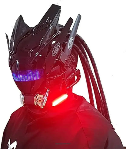 JAUPTO Punk Mask Cosplay for Men,Bluetooth APP Techwear mask, Halloween Cosplay Costume Accessory with LED Lamp, Futuristic Mask