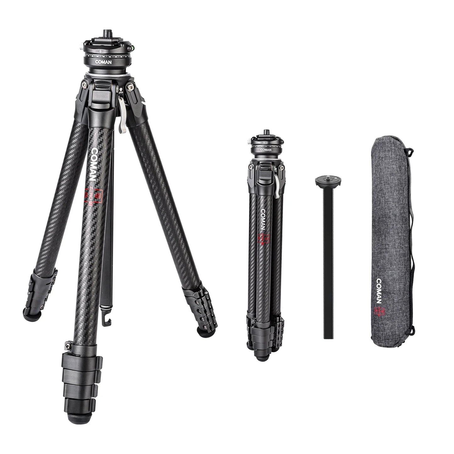 COMAN Zero F38 Carbon Fiber Lightweight Travel Tripod Professional Dslr Camera Tripod For Film making Smartphone Maxload 39.6lbs