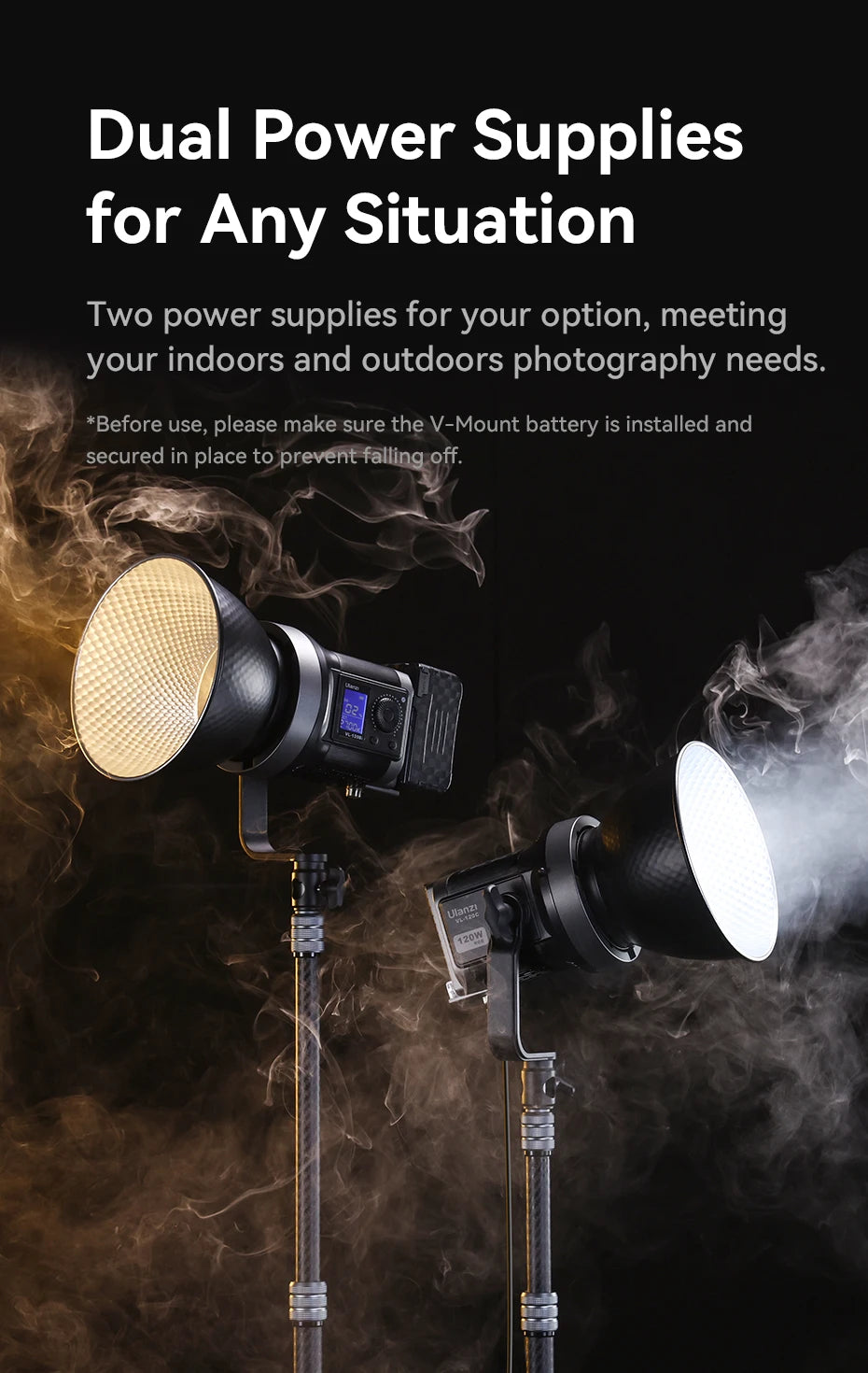 Ulanzi VL-120C 120W V-Mount RGB Full Color COB Video Light Wireless APP Control 2700K-6500K for Video Photography Studio Shoot