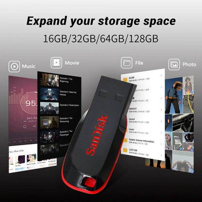 SanDisk Cruzer Blade USB 2.0 CZ50 USB Flash Drive 128GB 64GB 32GB 16GB Original Pendrive basic storage Memory Stick U Disk - MarvelouStoree