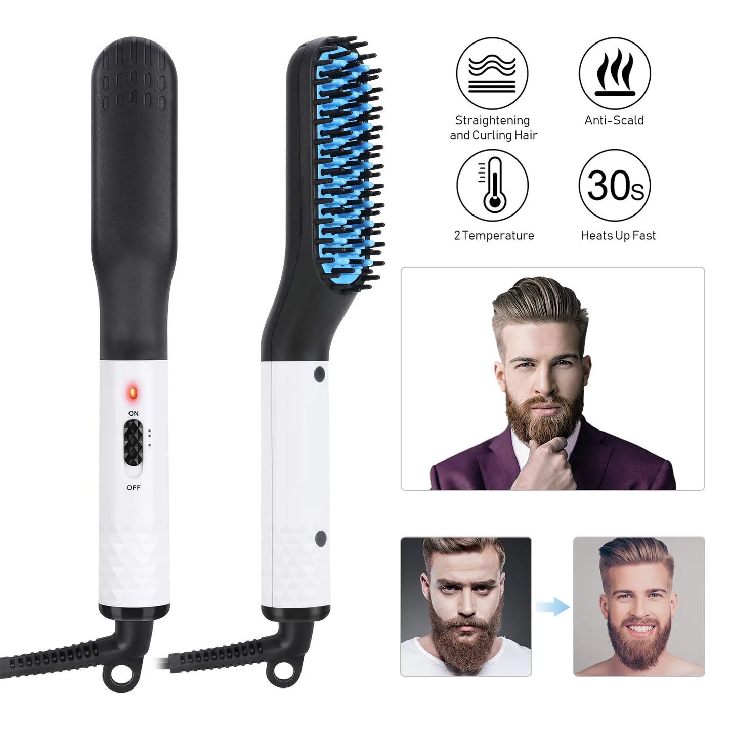 Man Hair Comb Brush Beard Straightener Multifunctional Hair Straightening Comb Hair Curler Fast Heating Styling Tools