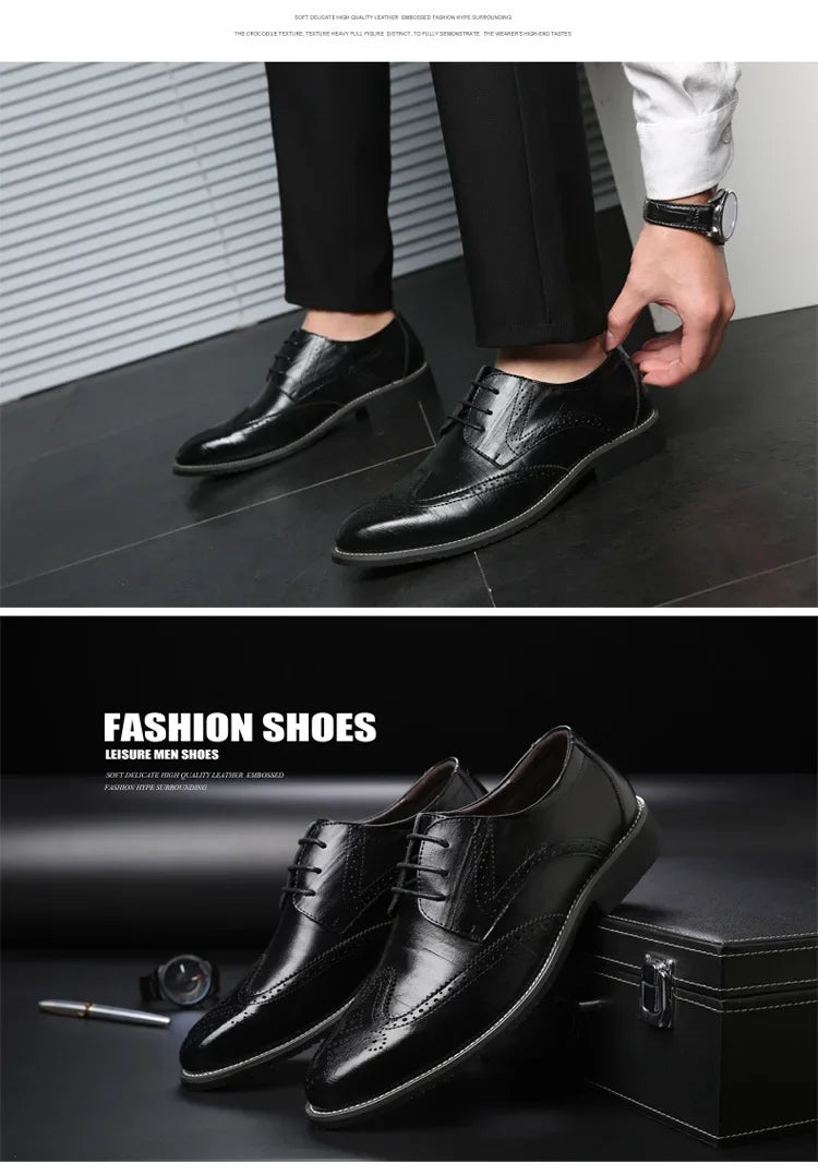 Fashion Black Brown Dress Shoes Mens Business Shoes PU Leather Oxford Social Luxury Shoes Boys Prom Casual Footwear Pointed Toe