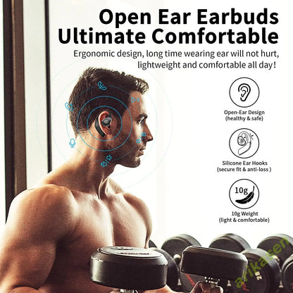 Wireless Bluetooth 5.3 Headphones Open Ear True Wireless Earbuds with LED Display 48Hrs Palytime Long-Lasting Comfort for Drive