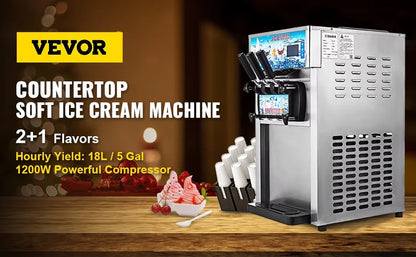 VEVOR Commercial  Ice Cream  freezer Machine 3-flavor Yogurt Maker  One-click Clean 18L/H LCD Display new soft ice cream machine