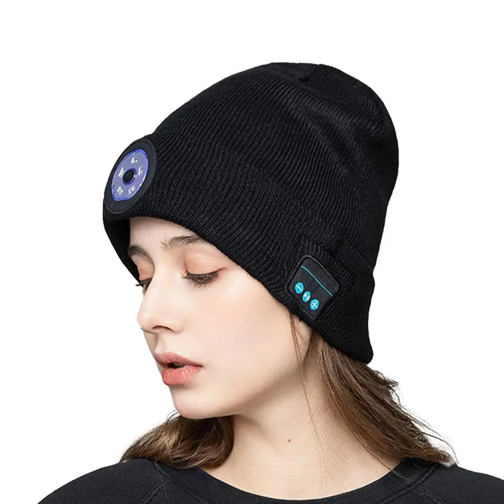 Microphone Headphone Music Smart Caps Beanie Knitted Plus Velvet Winter Hat With Headphone LED Wireless Bluetooth