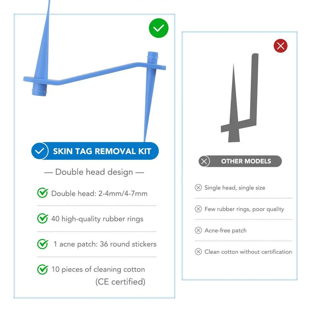 Tags Skin Remover Kit Dual-head Skin Tags Bands Remover Kit Safe Skin Tags Repair Tool With 40 Rubber Bands To Remove 2-7mm