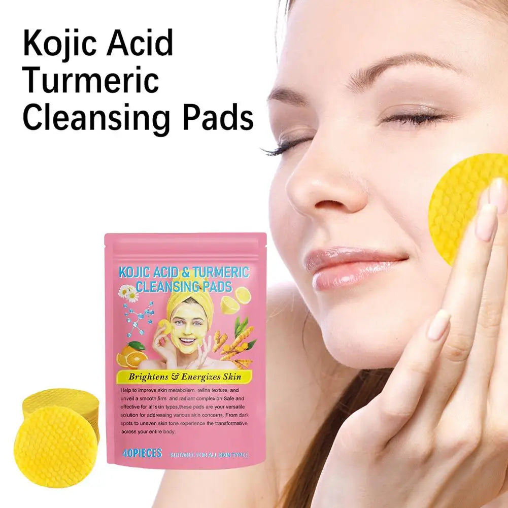 NEW High-end 40ps Turmeric Kojic Acid Cleansing Exfoliating Pads Sponges Balance Skin Remove Keratin Excess Skin Care Facia P1S0