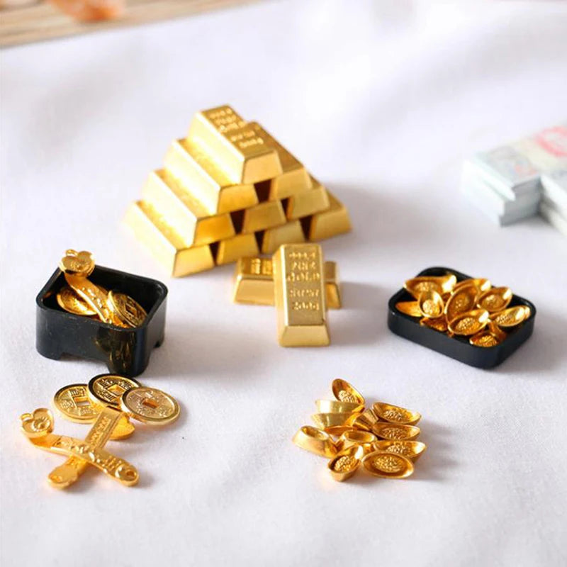 3/5/12pcs Feng Shui Auspicious Lucky Money Mascot Plastic/crystal Crafts Gold Ingot Decoration Crafts