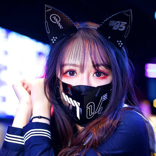 Game CyberPunk Cosplay Masks Helmet For Women Men Cat Ears Hairhoop Halloween Carnival Masks Music Festival Costumes Accessories