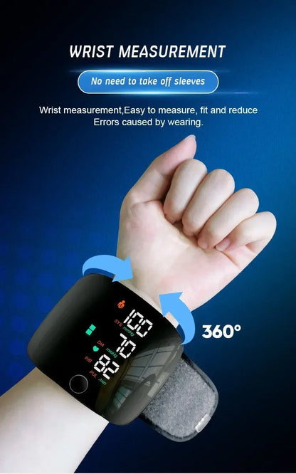 Wrist Type Blood Pressure Monitor LED Display Fast Measurement Digital Tensiometer BP Tonometer Heart Rate USB Rechargeable