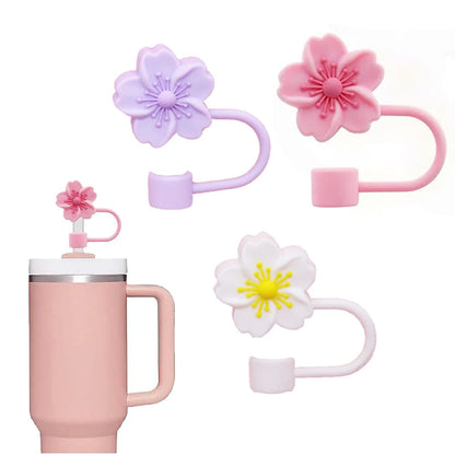 10mm/0.4in Flower Shape Straw Cover Compatible with Stanley 30&40 Oz Tumbler Soft Silicone Flower Straw Cover Straw Lid