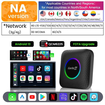 Carlinkit Android 13 Tv Box LED 8+128GB CarPlay Wireless Android Auto Wireless Adapter Support Youtube Netfilx IPTV Spotify GPS - MarvelouStoree