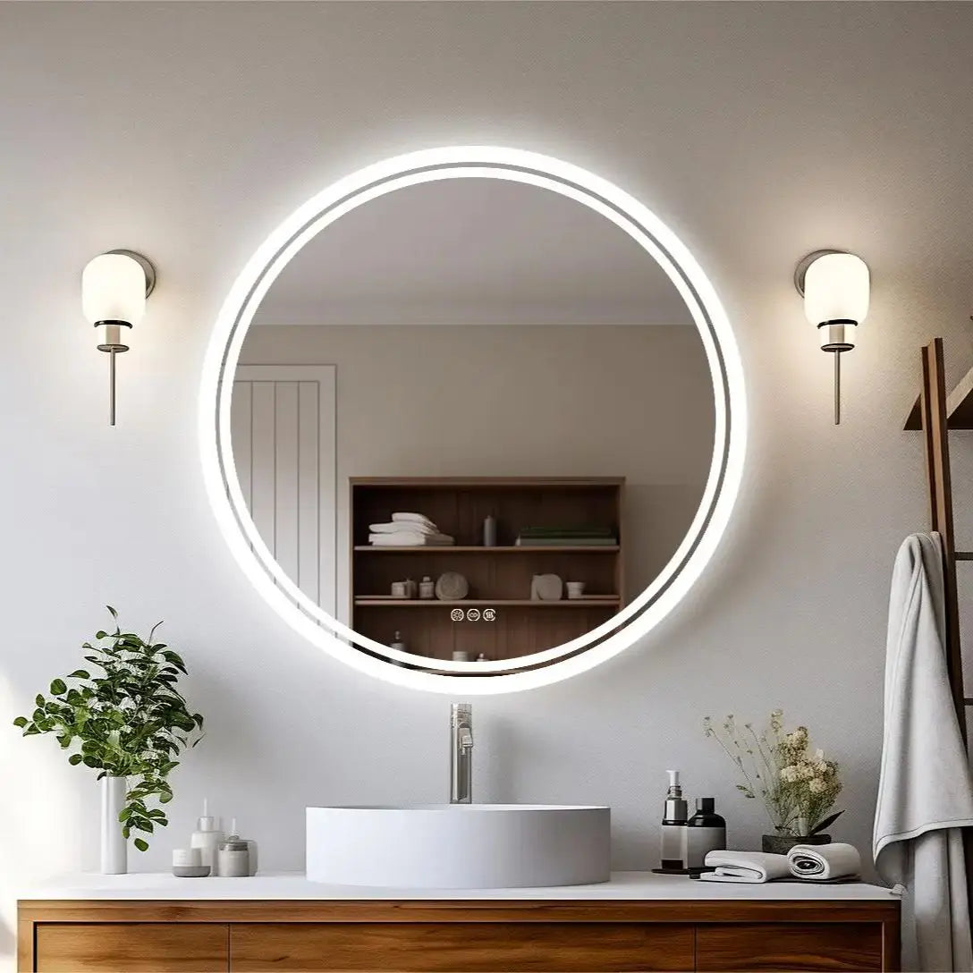 Large Round LED Bathroom Vanity Mirror Anti-Fog with Brighter Lights for Makeup Wall Mount Smart Touch