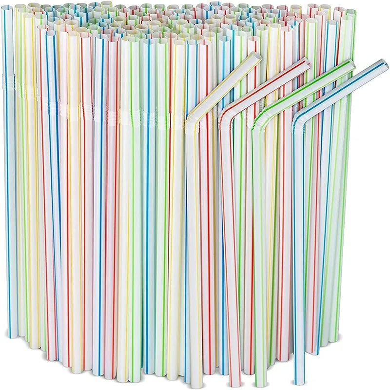 Drinking Plastic Straws Colorful Disposable Bendable Drink Straw Milk Tea Cocktail Kitchenware Bar Supplies Wedding Party Decor