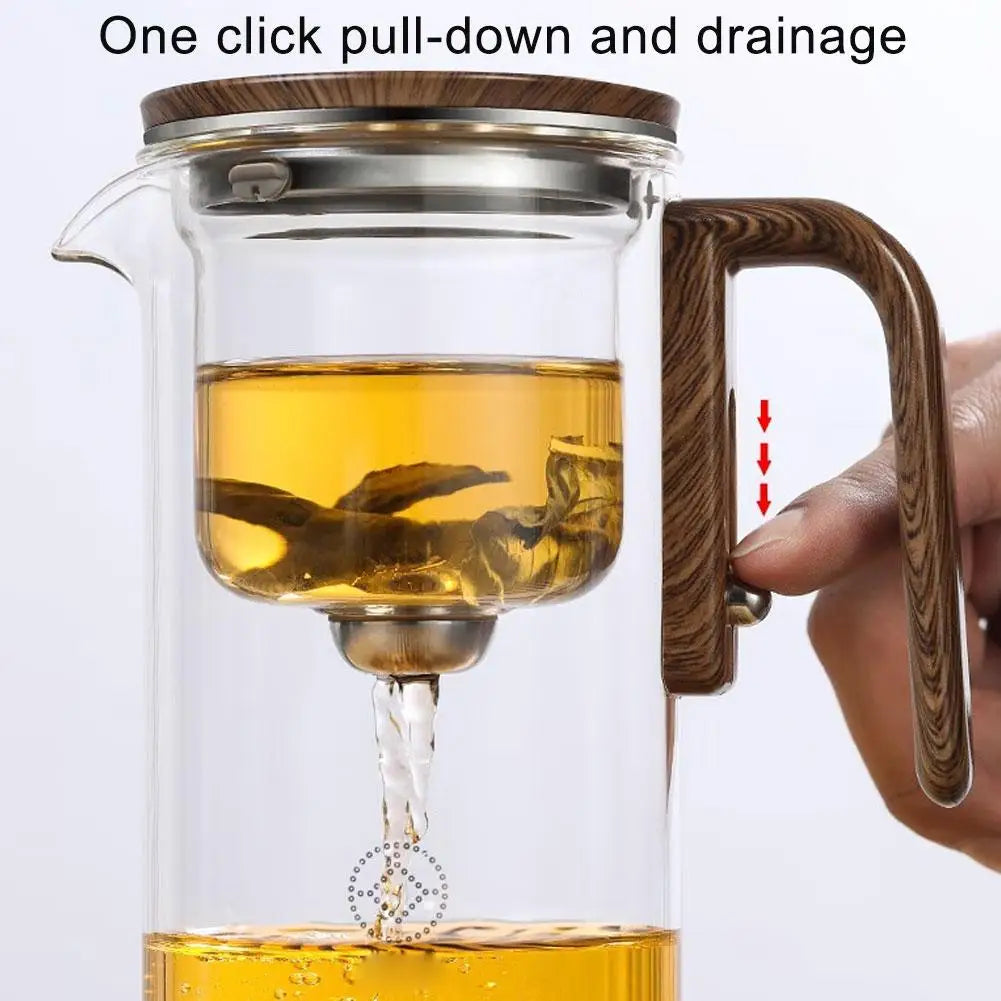 Water Separation Inner Container Teapot One Click Magnetic Switch Tea Separation Filtration Glass Tea Pot Wood Handle Tea