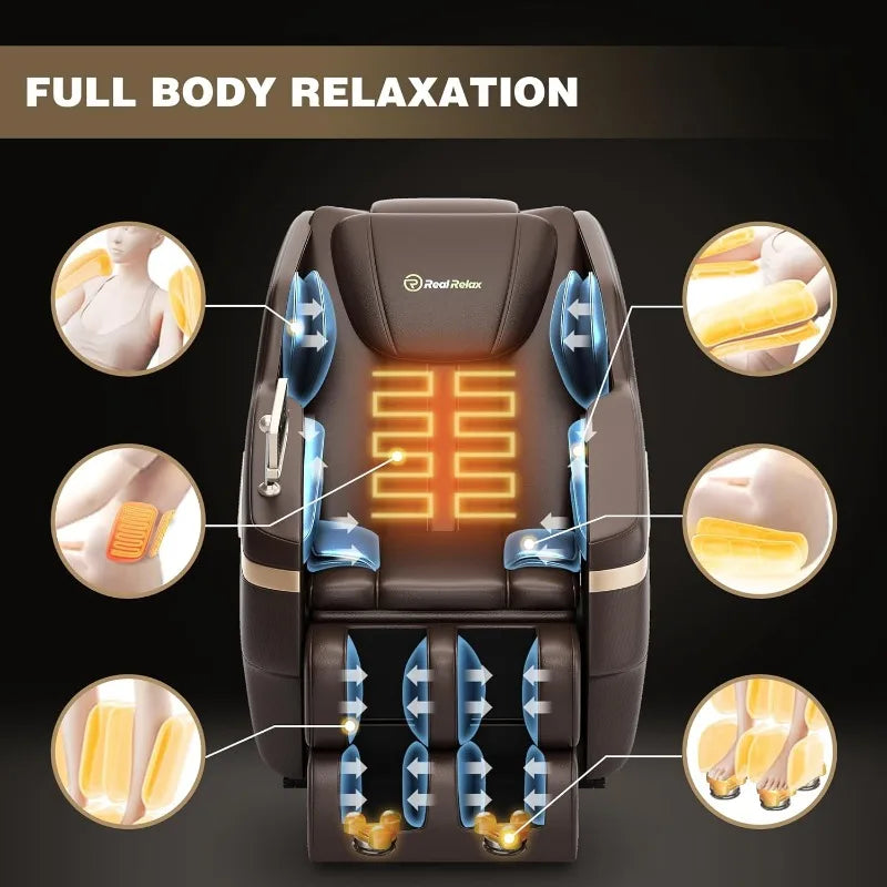 Real Relax 2024 Massage Chair Zero Gravity Full Body Airbags, 8 Fixed Points Massage Rollers with 6 Auto Modes, Bluetooth, Foot