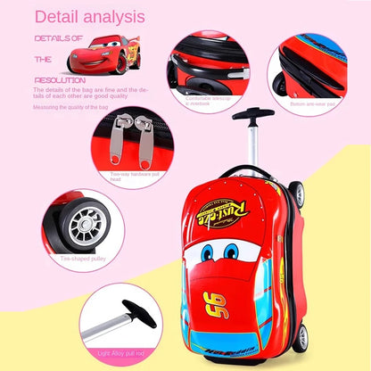 Cartoon Kids Suitcase Boys Can Ride 18" Trolley Box Car Elementary School Backpack with wheels 13" Travel Luggage Boarding Box