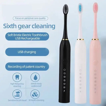 Sonic Electric Toothbrush for Adults IPX7 Waterproof DuPont Brush Head USB Rechargeable High Frequency Cleaning 6 Cleaning Modes