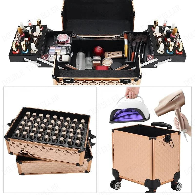 Multi-functional New Trolley cosmetic bag,rolling luggage Makeup Toolbox case Cosmetic Bags on Wheel,Nail tattoo trolley box bag - MarvelouStore