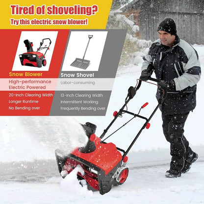 Electric Walk-Behind Snow Blower with Dual LED Lights 15 AMP 20-Inch Corded Snow Sweeper with 180° Rotating Chute