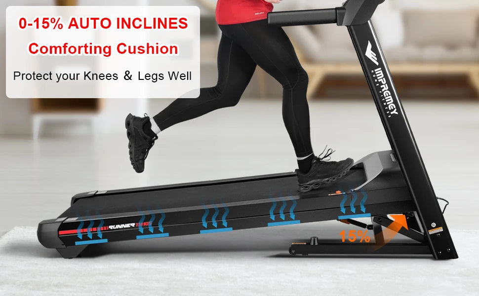 Folding Treadmill with Auto Incline 15%, 3.5HP, 350 Lb Capacity, 11 MPH, 50" x 19" Ultra Large Running Area, Heart Rate