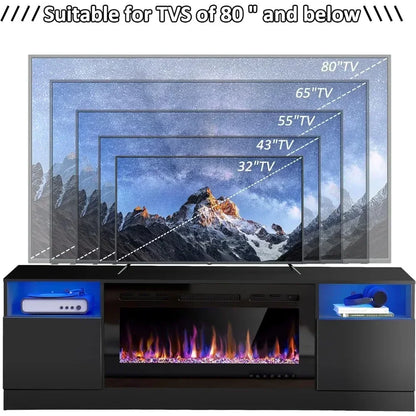 70"FireplaceTV Stand for TVs Up to 80" with 36" Electric Fireplace,TV Console for The Living Room,LED Light Entertainment Center