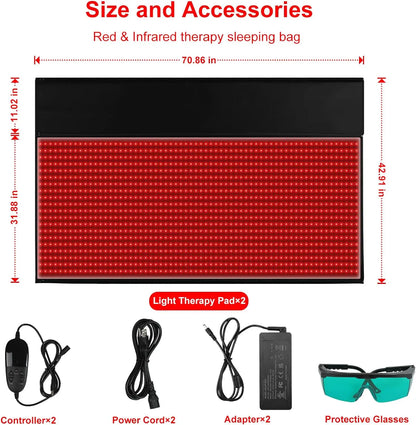 Oversized 2560pcs LED 660&850nm Red Light Therapy Mat Bag Near Infrared Sleeping Blanket Mat Large Pads for Full Whole Body Care