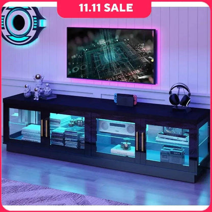 LED TV Stand with Storage Cabinet & RGB LED High Glossy Modern TVs Stand for Living Room TV Console - MarvelouStoree