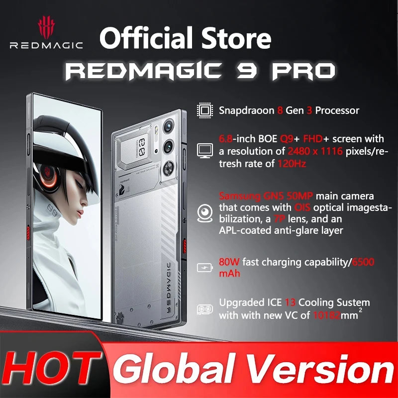 Global Version RedMagic 9 Pro 5G Phone 6.8" Gaming Phone Snapdragon 8 Gen 3 6500mAh 80W Charge 50MP NFC