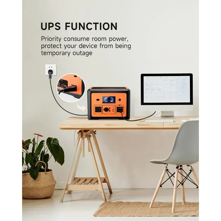 Portable Power Station 600W (Peak 1800W), Fast Charging with AC Outlets Power Bank, UPS Function, Portable Solar Generator