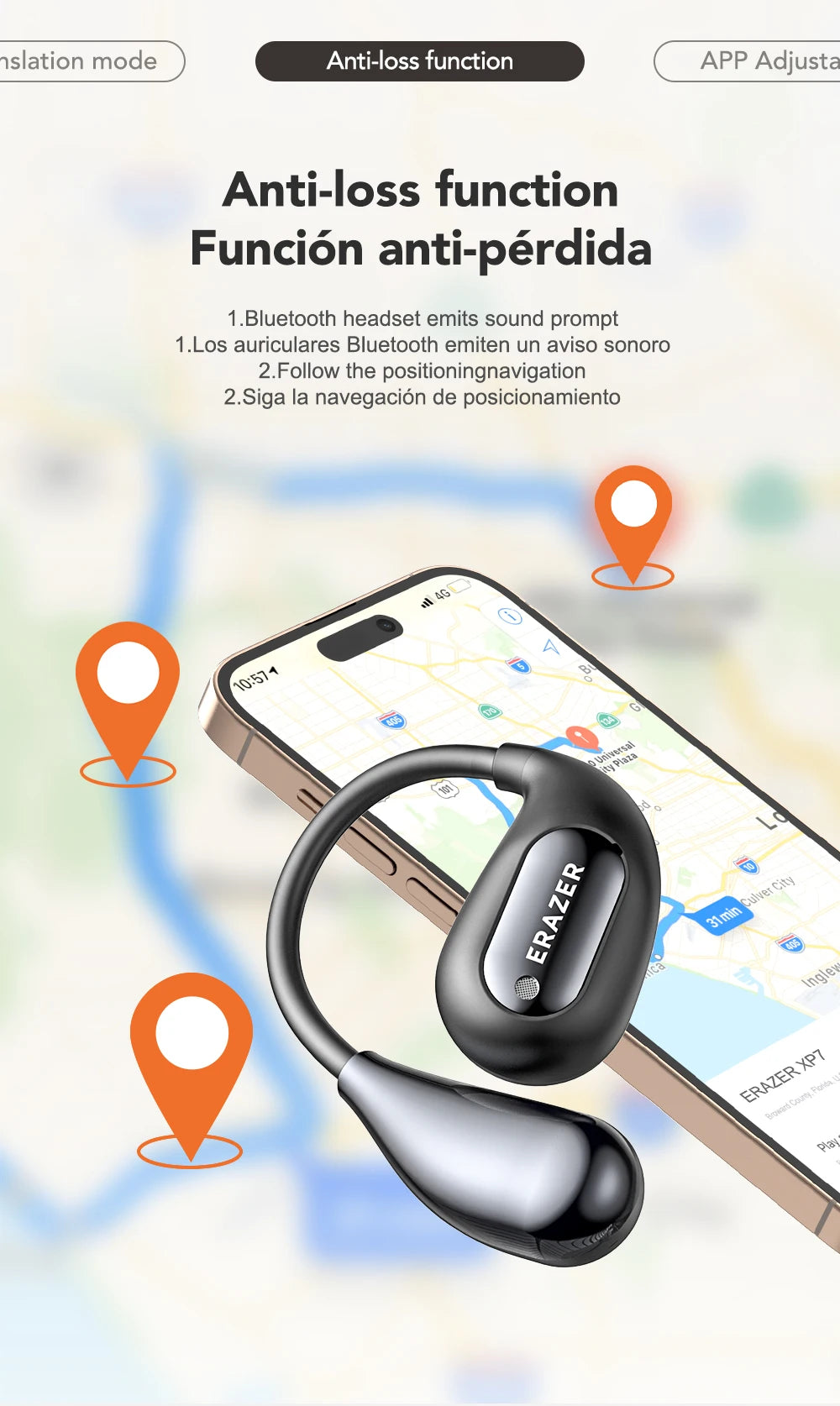 [AI Earphone] Bluetooth Earphones ERAZER XP7 Wireless Headphones ASMR Headset Equalizer APP AI Translator Earbuds Lightweight