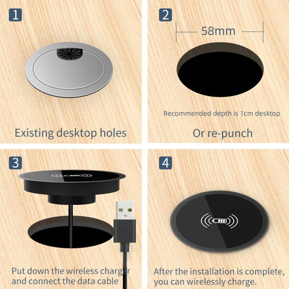 15W Built in Desktop Wireless Charger Desktop Furniture Embedded Fast Wireless Charger Charging For QI 13 /12 Galaxy S22 S20U