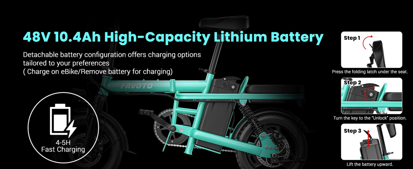 Folding Electric Bike for Adults - 400W Motor 48V10.4Ah Removable Battery, Multiple Suspension Ultra Stable Frame Foldable Ebike