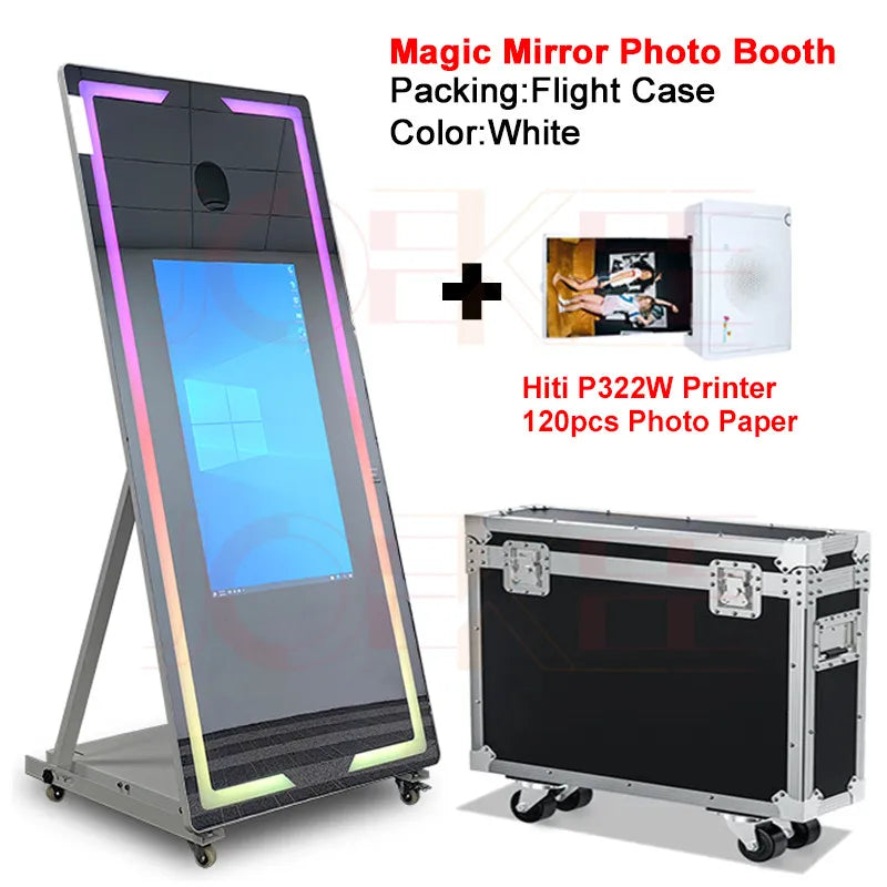 Portable Mirror Photo Booth Selfie Machine 32in Touch Screen Built-in Mini PC 65 inch Magic Mirror Photo Booth for Partys Events