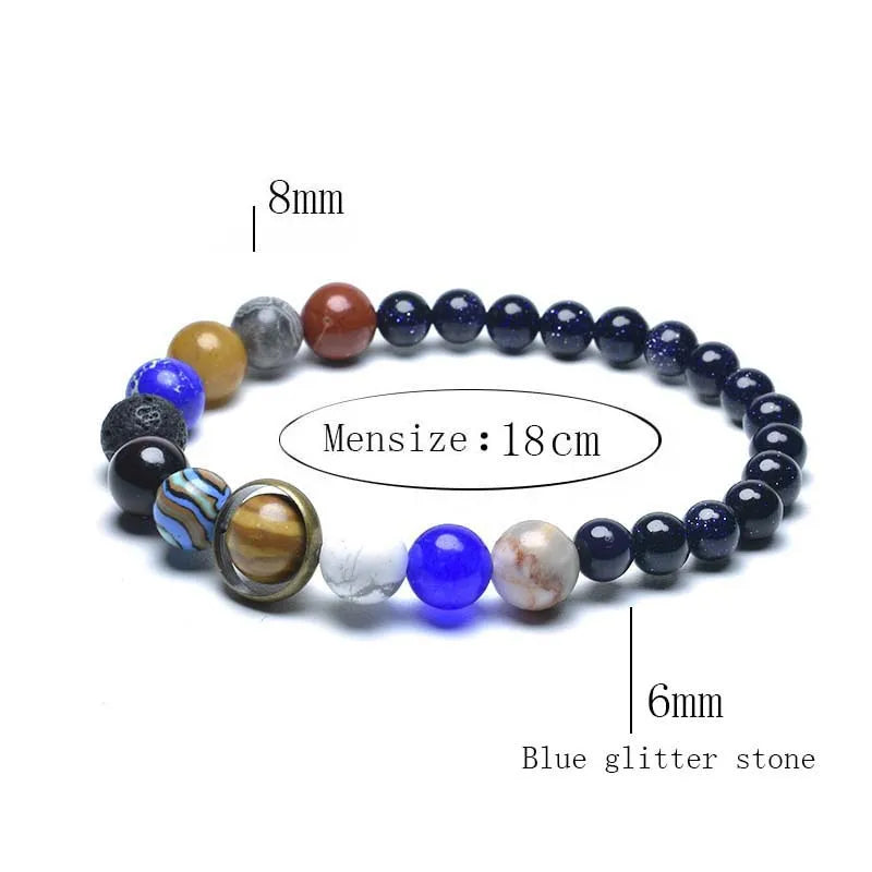 Unique Eight Planets Bracelet Homme Female 6mm 8mm Natural Volcanic Rock Braslet Lapis Lazuli Beaded Brazalete Chakra Braclet